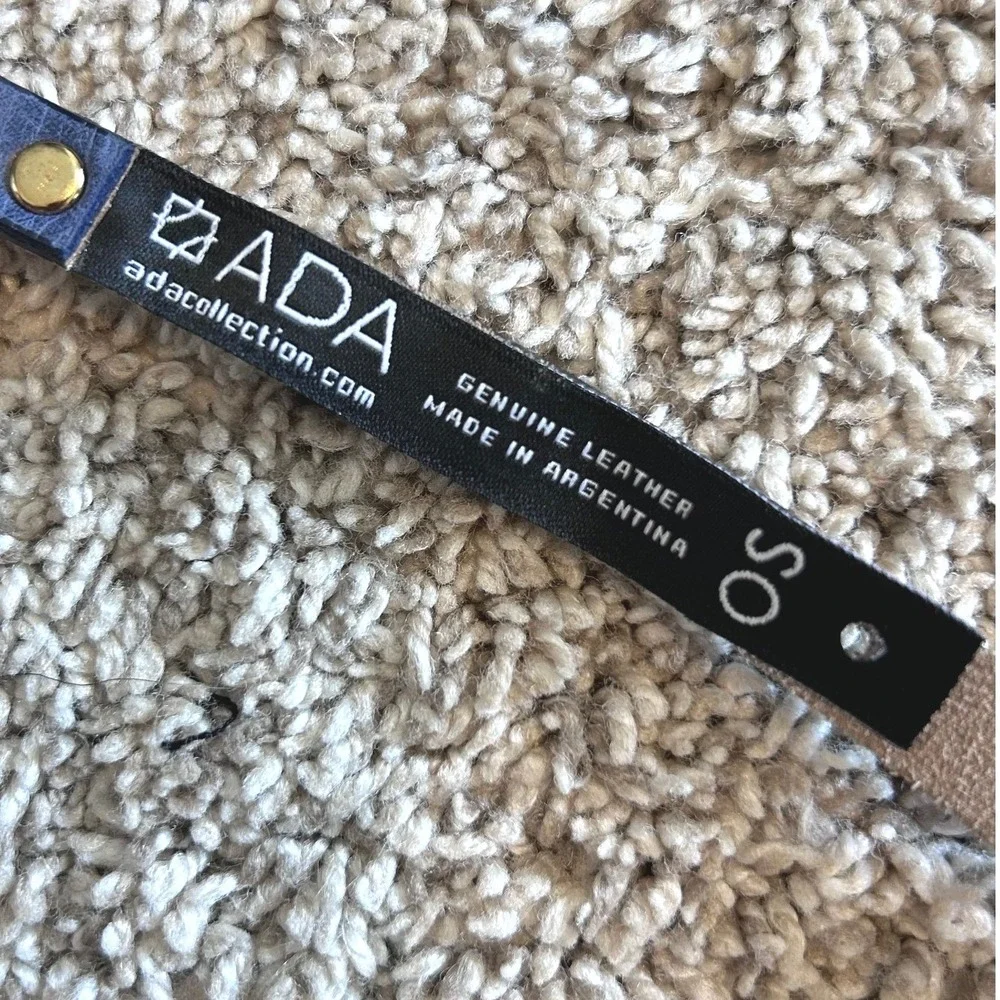 Preppy Chic ADA Collection Navy Blue Leather Skinny Wrap Belt Gold Buckle OS